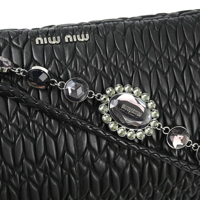 MIU MIU Black Lambskin Matelasse Shoulder Bag - Image 6