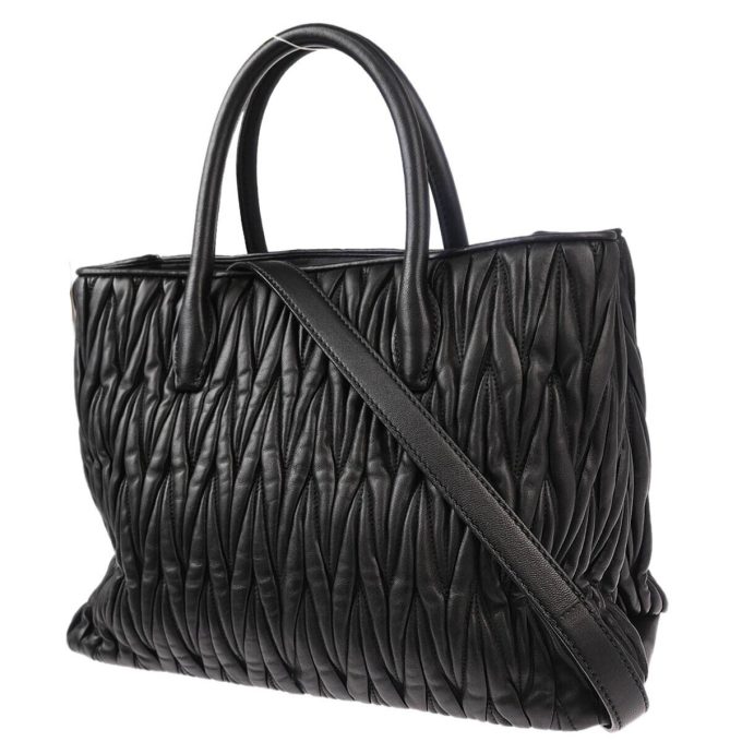 MIU MIU Black Leather Matelasse 2way Tote Handbag - Image 2