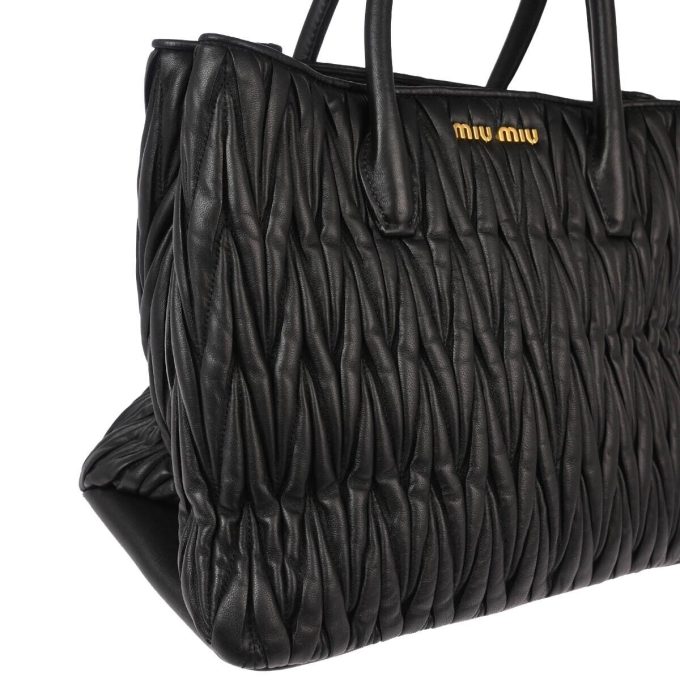 MIU MIU Black Leather Matelasse 2way Tote Handbag - Image 3