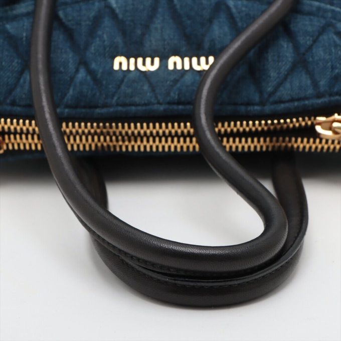 MIU MIU Kabiker Denim & Leather 2 Way Handbag Blue RN1032 - Image 5