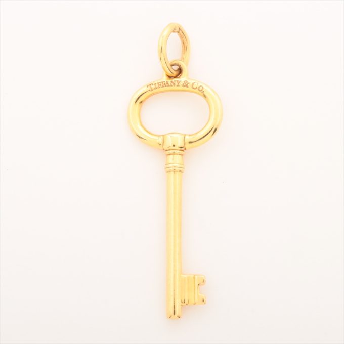 TIFFANY Oval Key Necklace Yellow Gold 2.8g