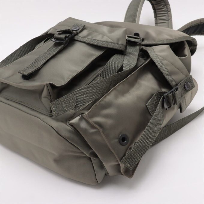 YOSHIDA BAGS Nylon Backpack with Logo Patches in Khaki - Image 3