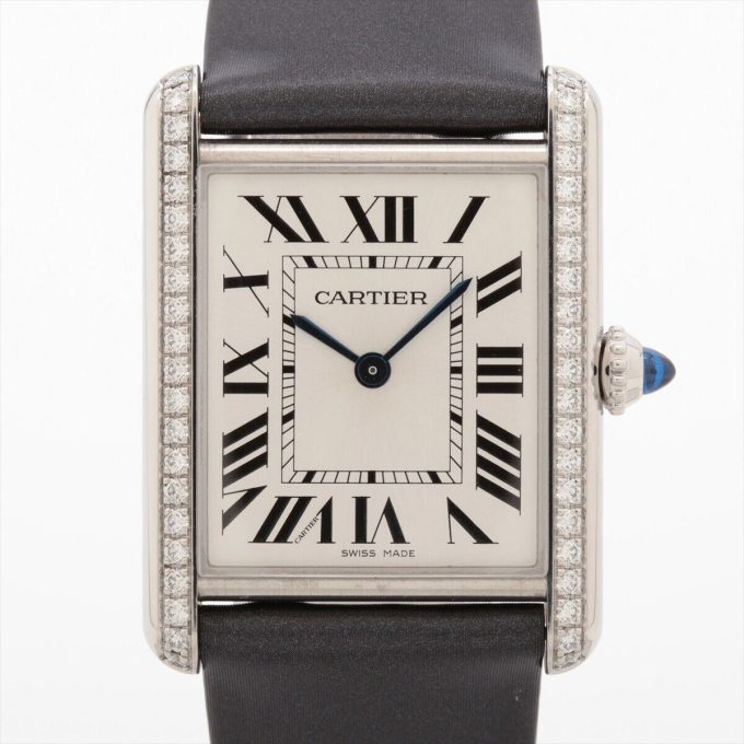 Cartier Tank mast LM W4TA0017 SS & Leather QZ Silver-Face