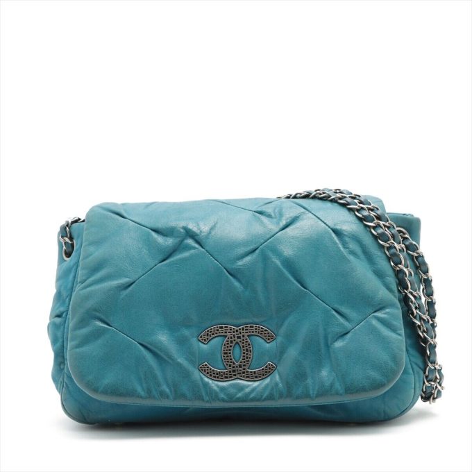 CHANEL Coco Mark Blue Gunmetal Chain Shoulder Bag 14XXXXXX