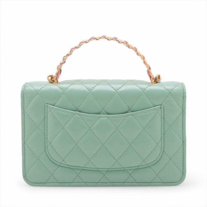 CHANEL Green Matelasse Lambskin 2 Way Handbag Gold Metal Plate - Image 2