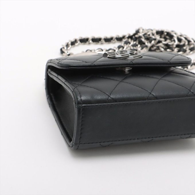 CHANEL Mini Lambskin Shoulder Bag Black Silver Metal Fittings - Image 4