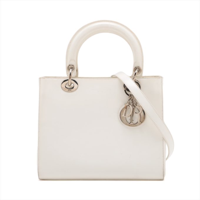 CHRISTIAN DIOR White Leather Handbag, 2 Way Style