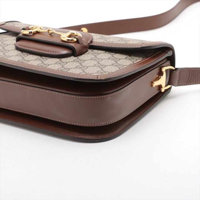 GUCCI Horsebit 1955 GG Supreme PVC & Leather Shoulder Bag Brown - Image 3