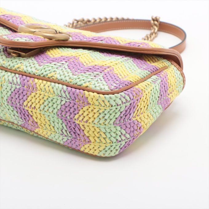 GUCCI Multicolor GG Marmont Raffia x Leather Chain Shoulder Bag - Image 3