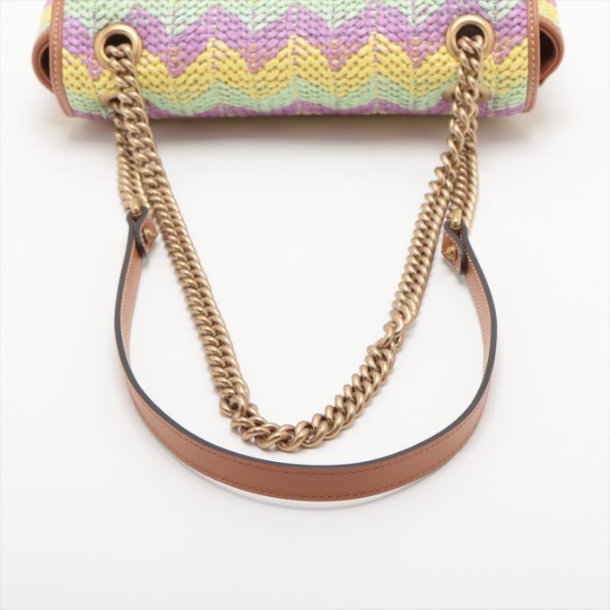 GUCCI Multicolor GG Marmont Raffia x Leather Chain Shoulder Bag - Image 5