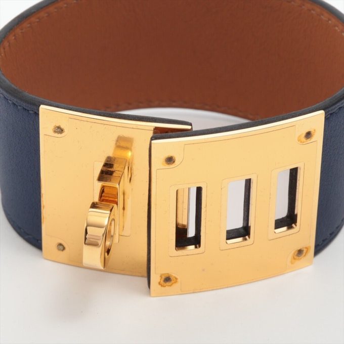 HERMÈS Kelly Dog 2014 Bracelet GP & Leather Navy Blue - Image 5