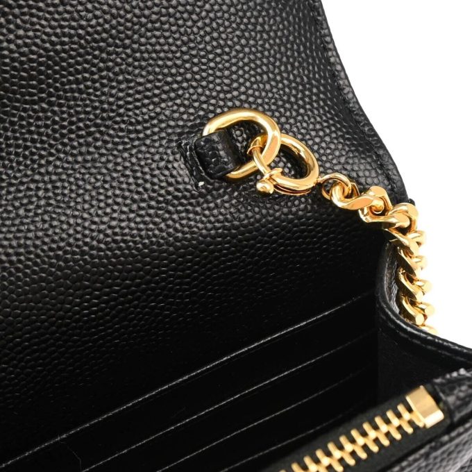 SAINT LAURENT Black Leather Chain Shoulder Wallet Bag - Image 8