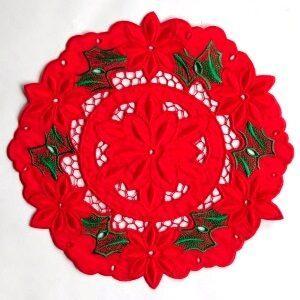 Ronde sierlap met kerstroosmotief (diameter 25 cm)