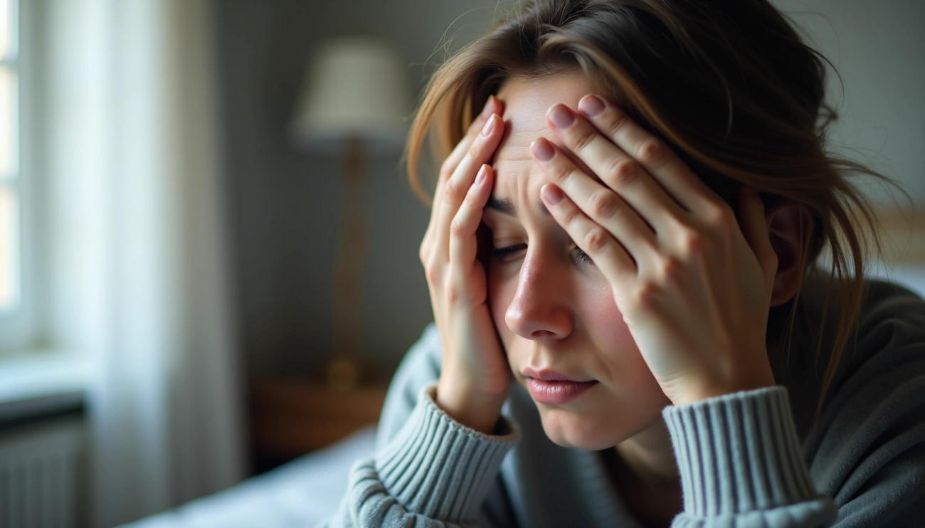 5 Reasons Why Ignoring Intrusive Thoughts is Challenging. Woman holding her head in distress while experiencing intrusive thoughts and anxiety