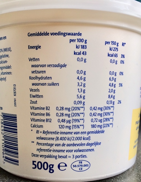 Ingrediëntenlijst magere vanillekwark