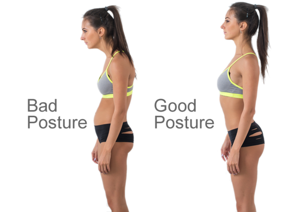 a woman representing good posture and bad posture