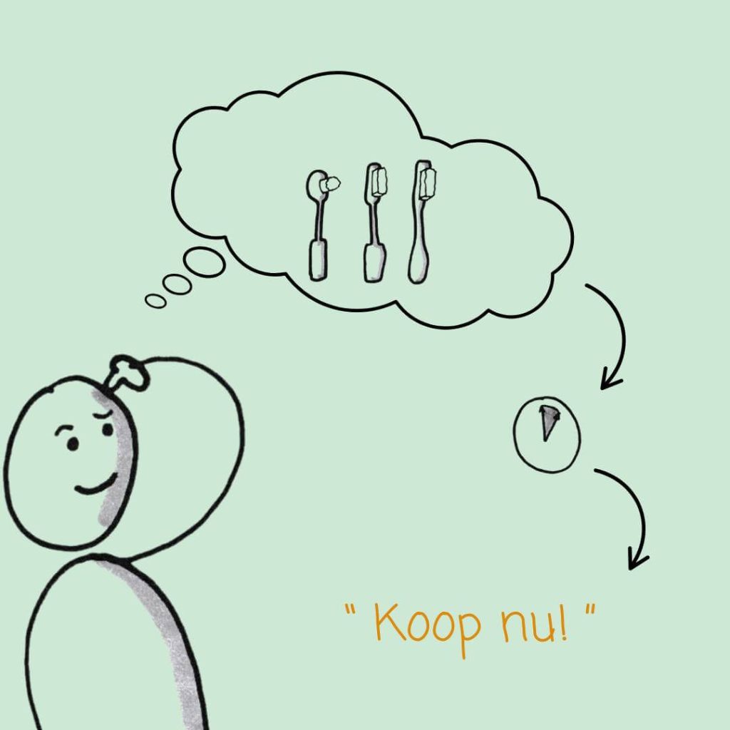Bij kleine risicoarme aankopen zoals een tandenborstel mag de marketingfunnel gericht zijn op onmiddellijke verkoop: "Koop nu!"