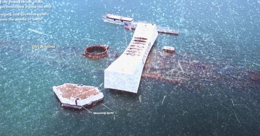Honolulu og Pearl Harbor. Luftfoto af USS Arizona Memorial