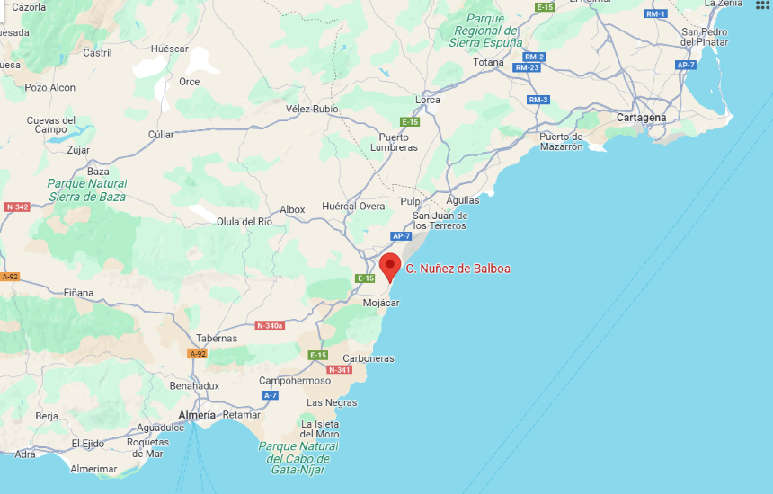 Rejseblog. Vera Playa, Almeria, Spanien – Vores hverdag under solen. Kortet fra google maps viser hvor i Spanien vi var
