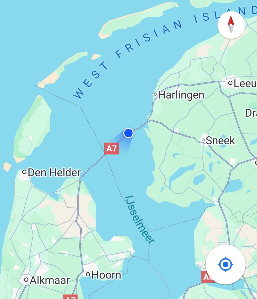 Kort fra Google Maps af Afsluitdijk. Holland – landet der altid finder løsninger