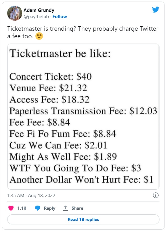 Tweet about Ticketmaster fees