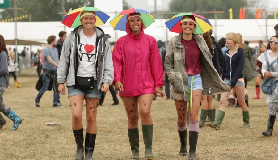 umbrella hat at rainy and muddy festival