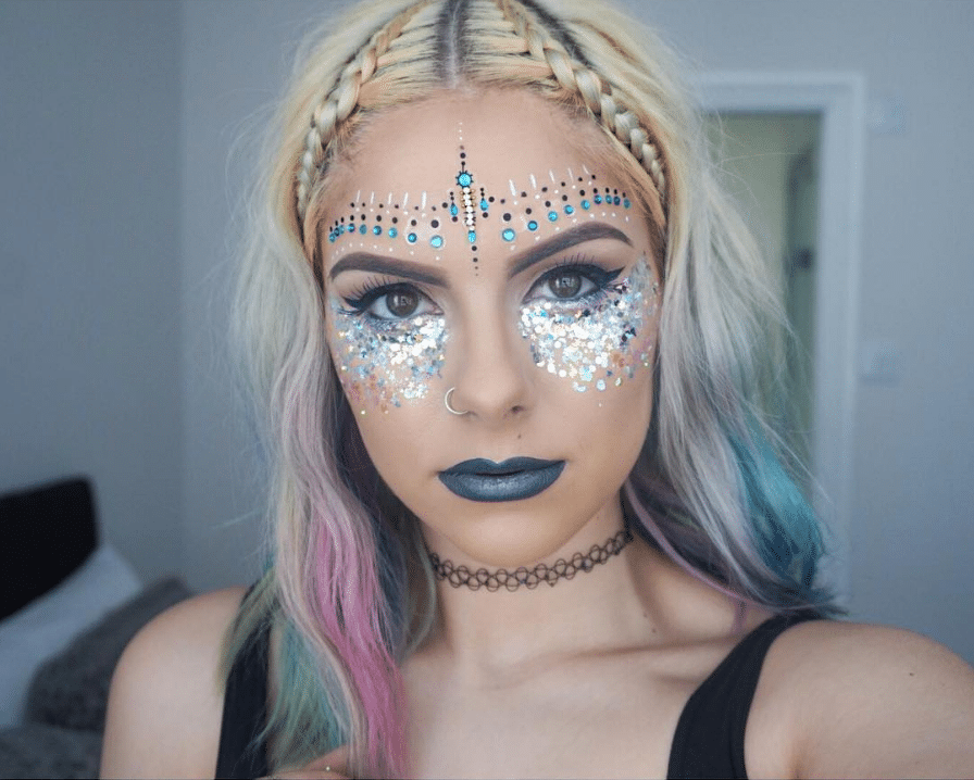 festival makeuplook glitter and jewels