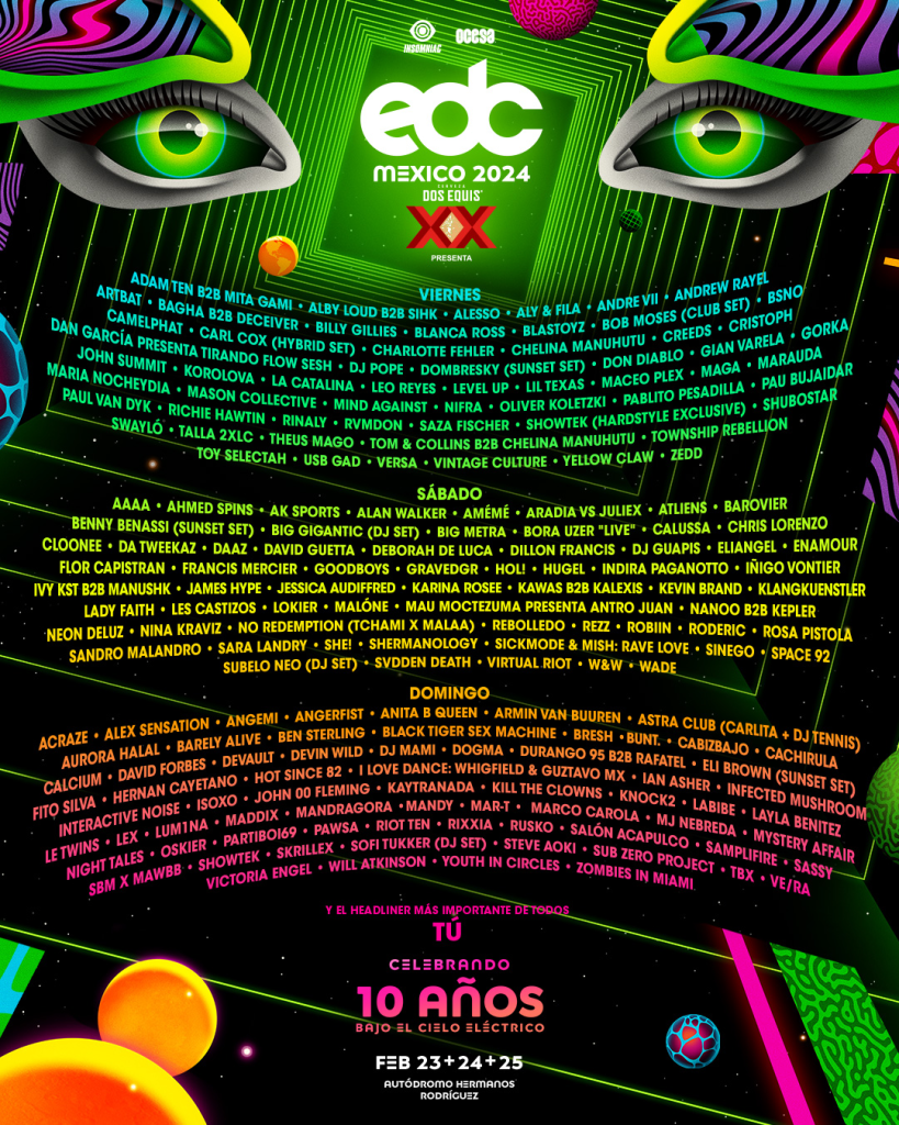 Electric Daisy Carnival (EDC) Mexico Lineup: Poster 2024
