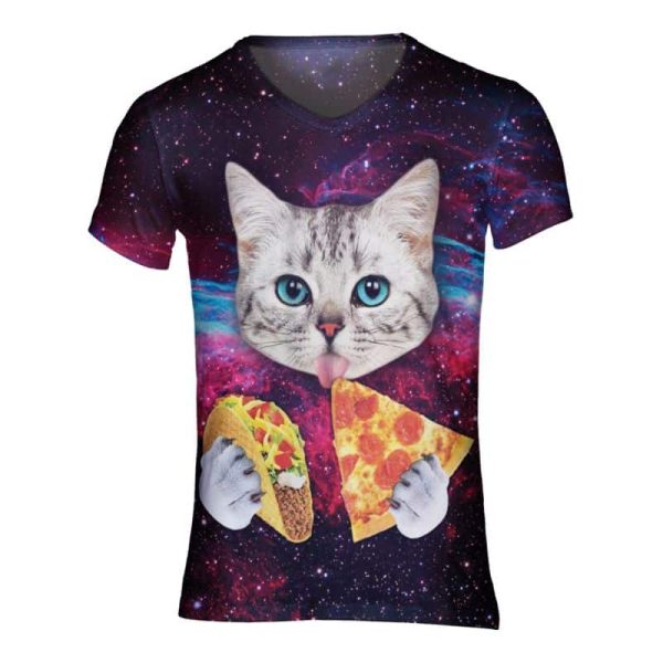 Pizza en taco kat tshirt - Crew neck - Festival Winkel