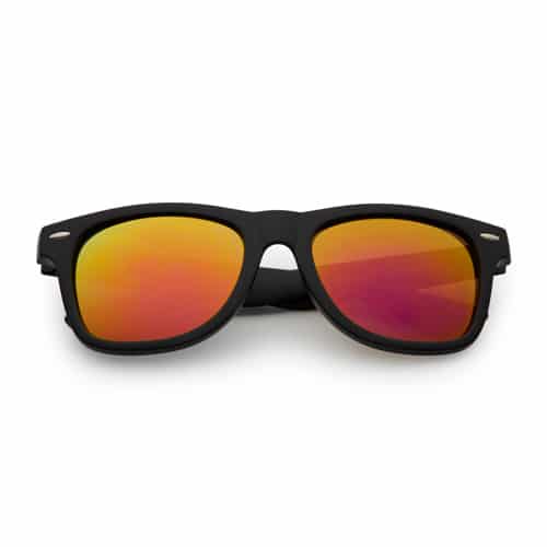 Wayfarer zonnebril mat zwart | oranje spiegel lenzen