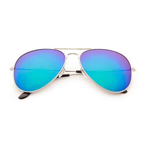 Zilveren piloten zonnebril | Blauw/groene spiegel lenzen