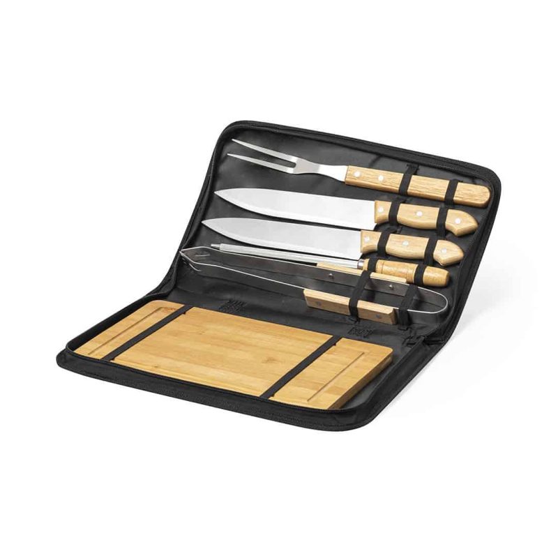 Barbecue set met snijplank bamboe 6-delig
