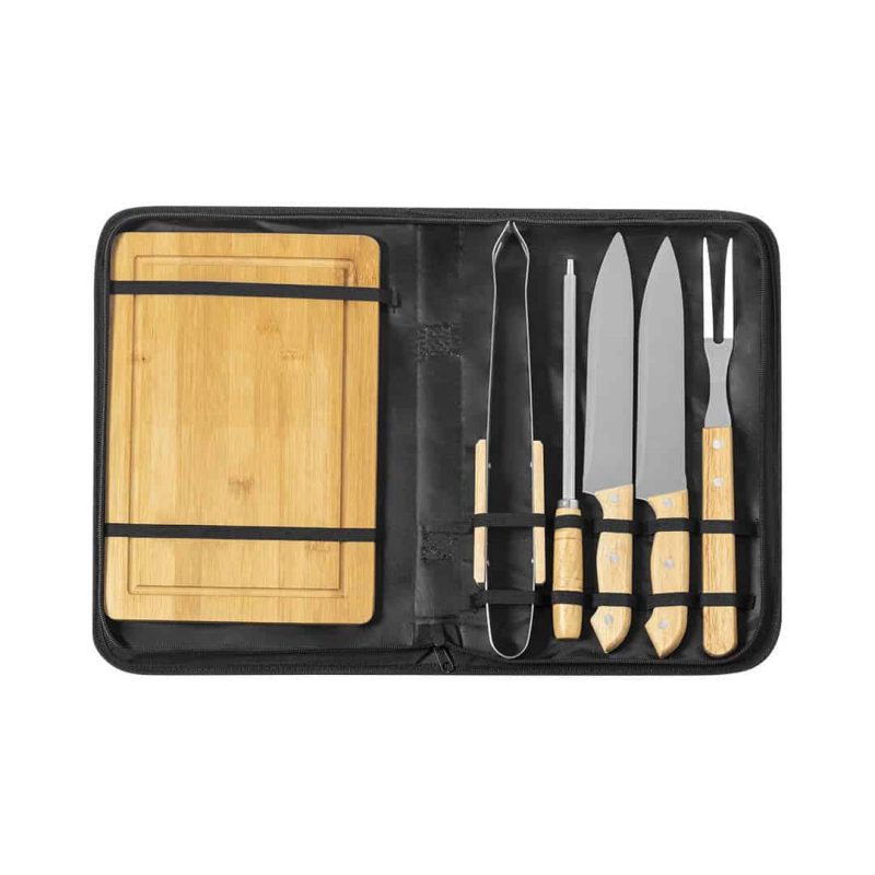 Barbecue set met snijplank bamboe 6-delig