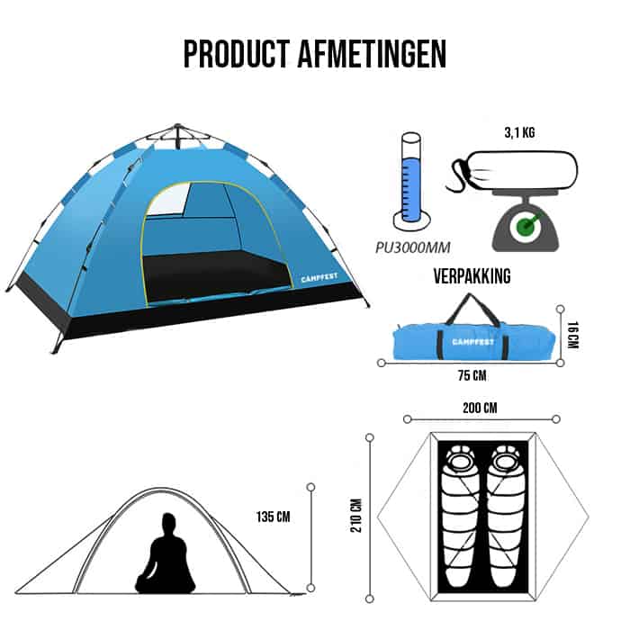 Campfest eenpersoons festivaltent – kampeerset 3-delig