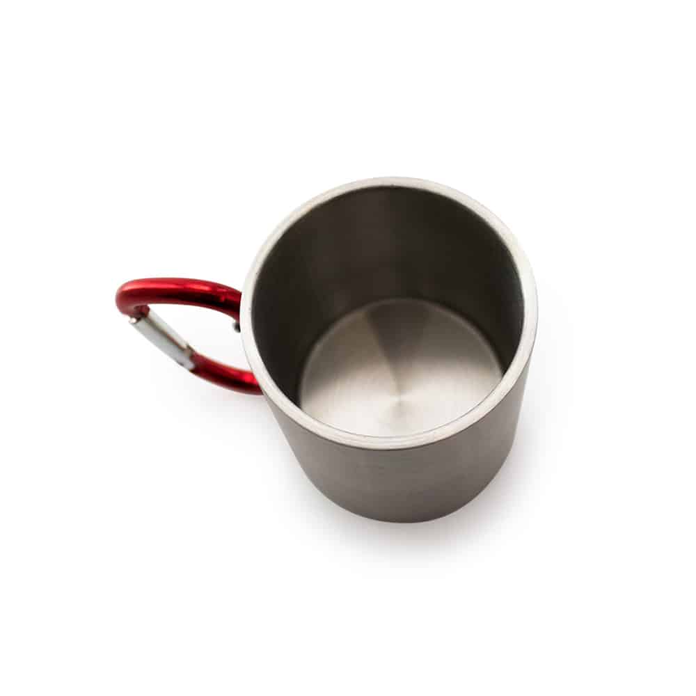 Mok met karabijnhaak 210 ml RVS rood