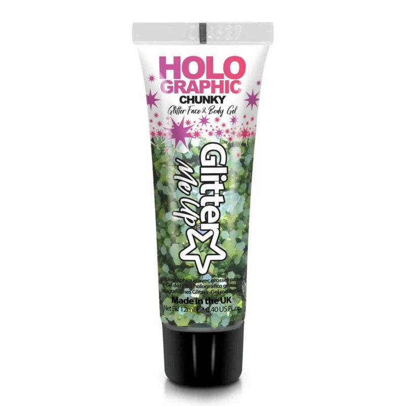 Festival make up Holographic Chunky Glitter Face & Body Gel – Green Envy