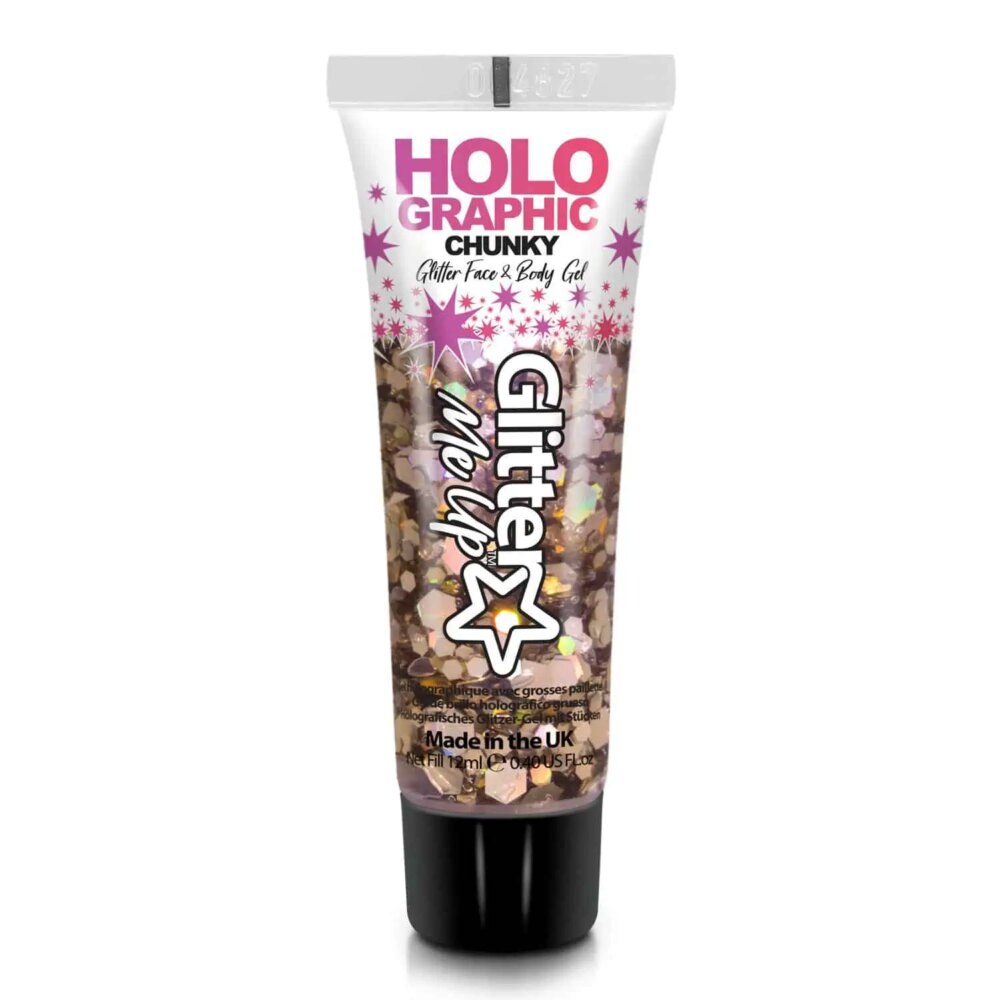 Festival make up Holographic Chunky Glitter Face & Body Gel – Golden Girl