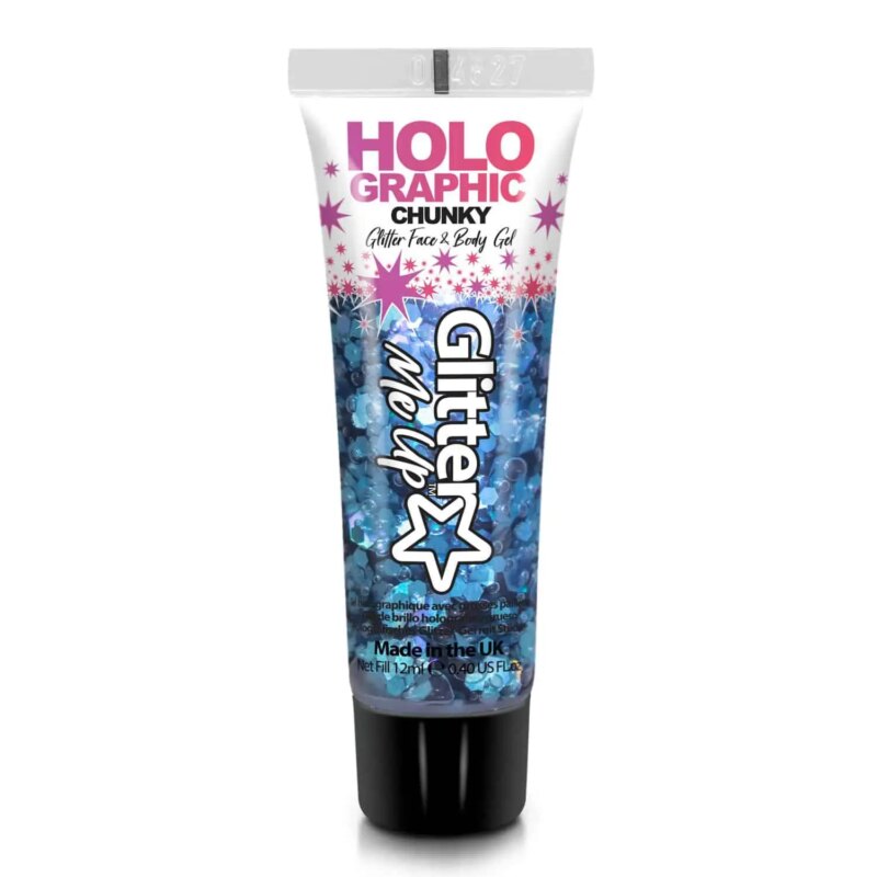 Festival make up Holographic Chunky Glitter Face & Body Gel – Cosmic Blue