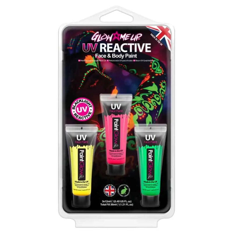 Festival make up_UV Blacklight verf_Paintglow | Neon UV face & body paint set