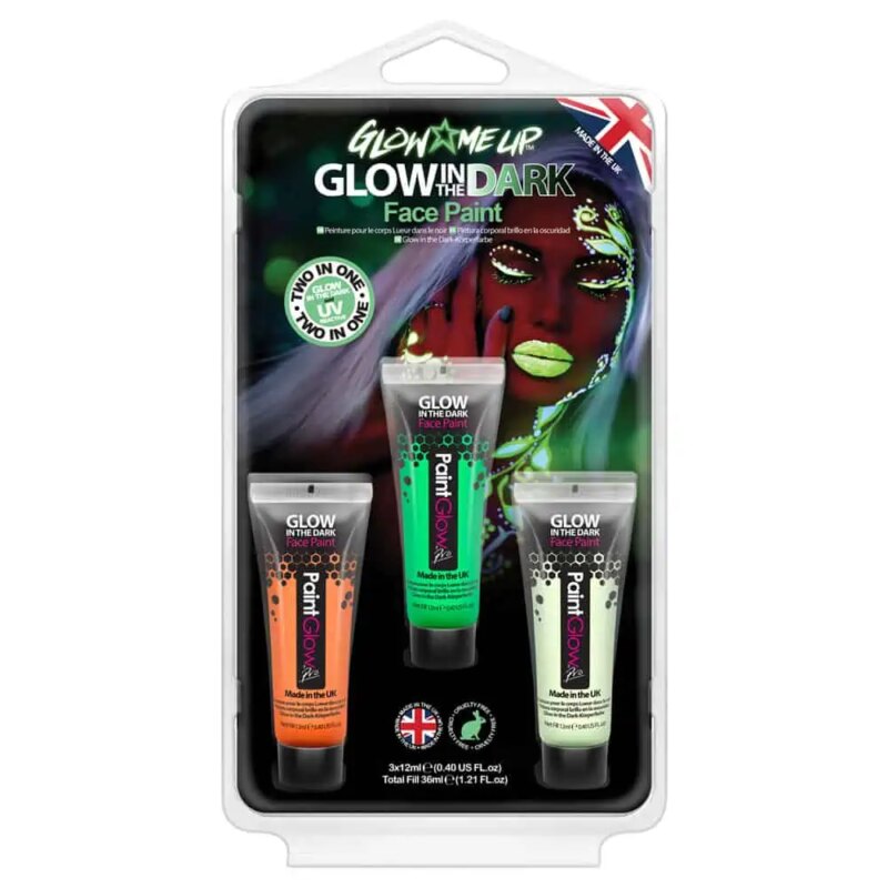 Festival make up_UV Blacklight verf_Paintglow | Glow in the dark face & body paint set