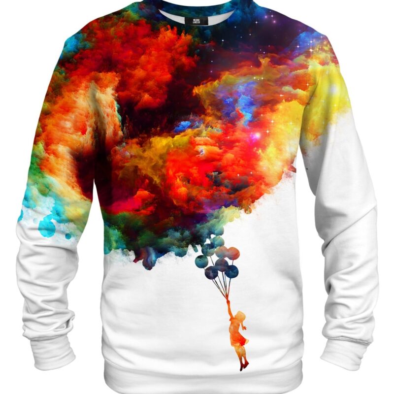 With balloons to galaxy sweater