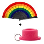 Festival handwaaier regenboog vlag + Roze Partydop