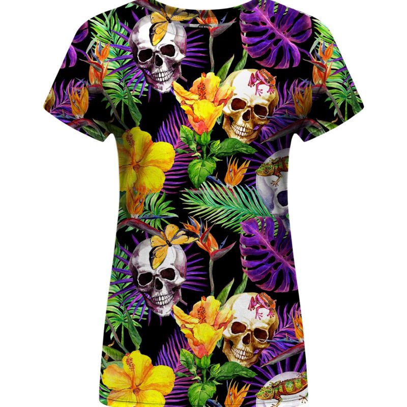 skulls in flowers women t-shirt