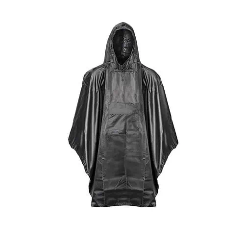 Luxe zwarte regenponcho met capuchon en opbergzakje