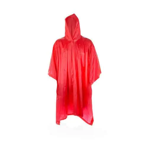 Rode herbruikbare PVC regenponcho met capuchon en opbergzakje