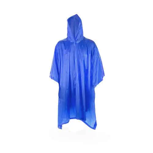 Blauwe herbruikbare PVC regenponcho met capuchon en opbergzakje
