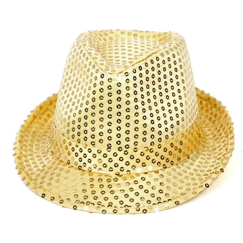 Fedora feesthoedje + glitter strik goud