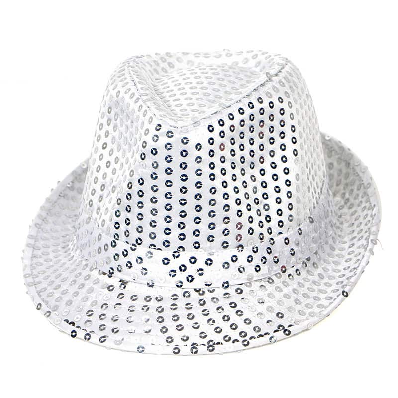 Fedora feesthoedje + glitter stropdas zilver