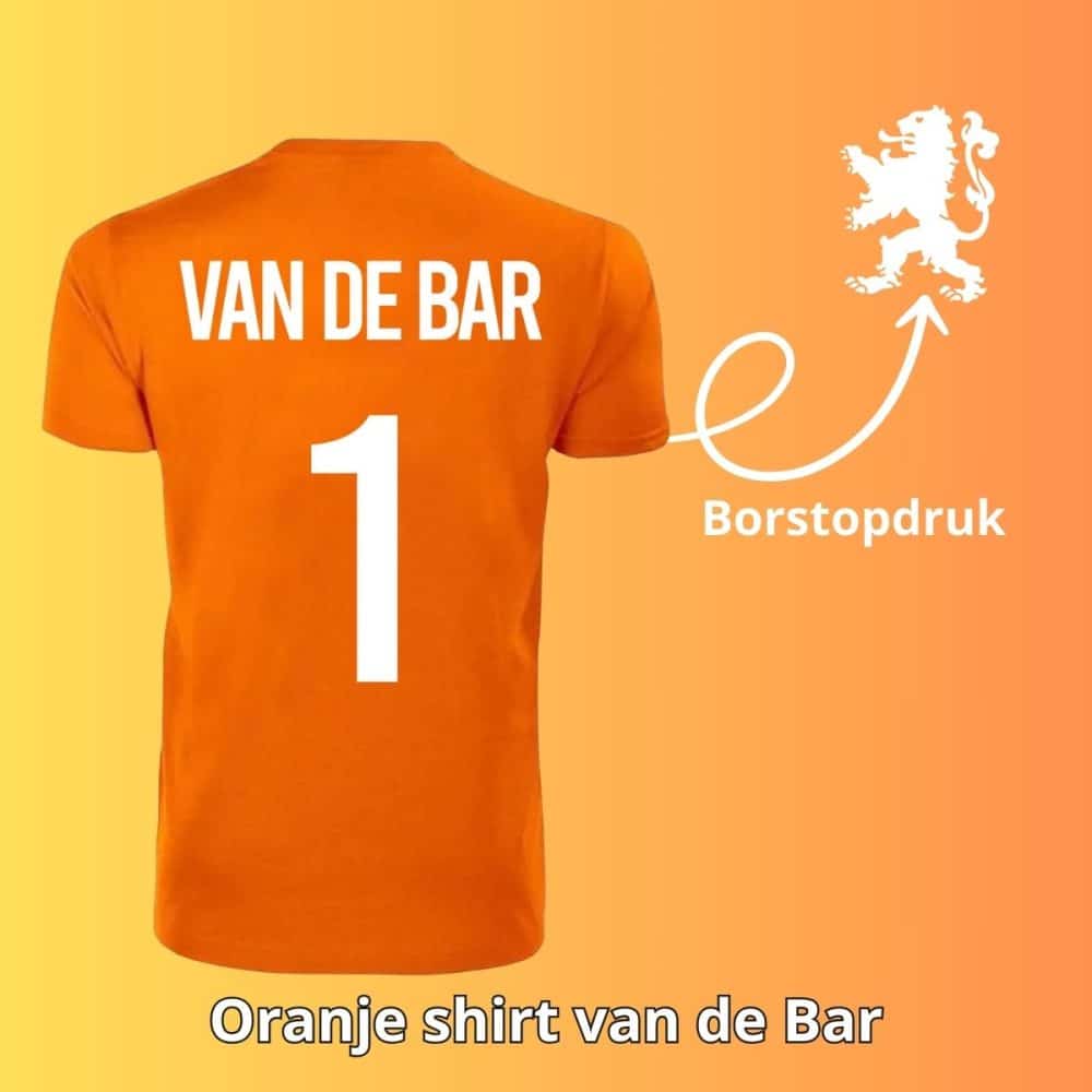 Oranje shirt van de bar met borstopdruk