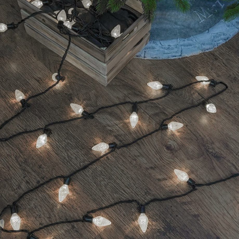 10m 50 LEDs Connectable Pinecone String Lights on Black Rubber Cable (Warm White, White or Multi Coloured)